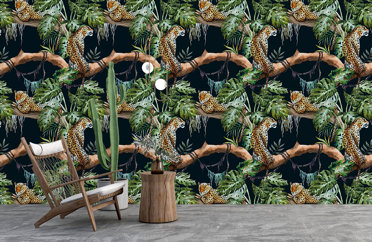 black-animals-design-Seamless design repeat pattern wallpaper-with-chair