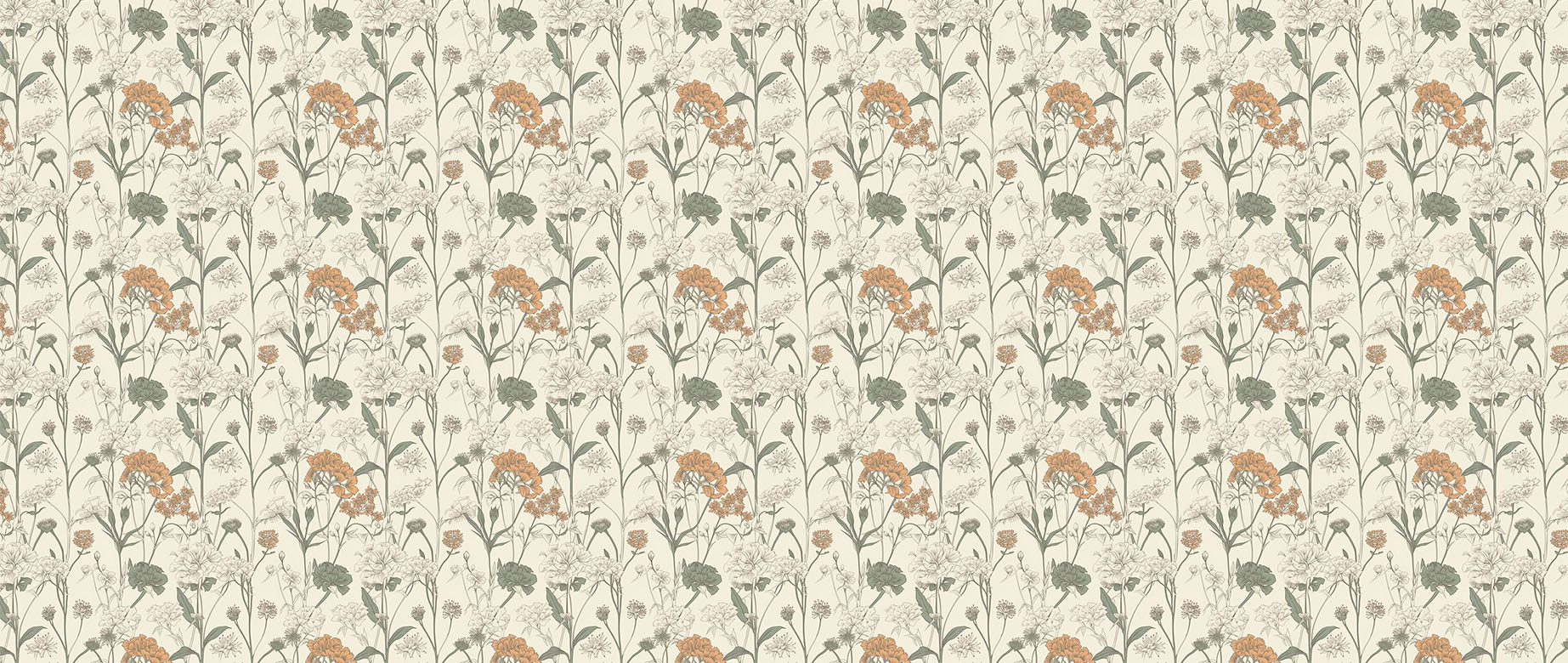 green-orange-flowers-in-cream-background-wallpaper-wide-view