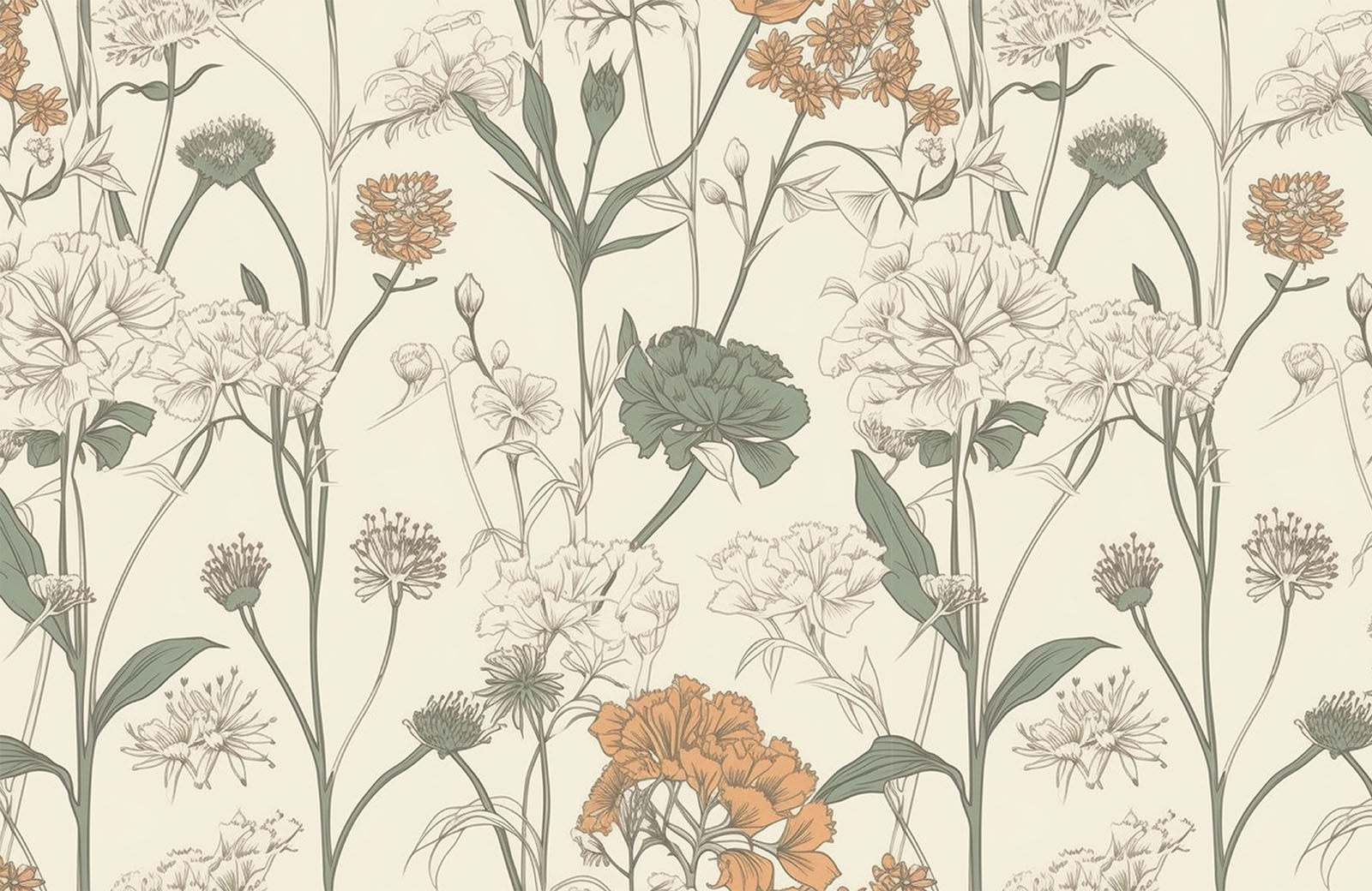 green-orange-flowers-in-cream-background-wallpaper-design