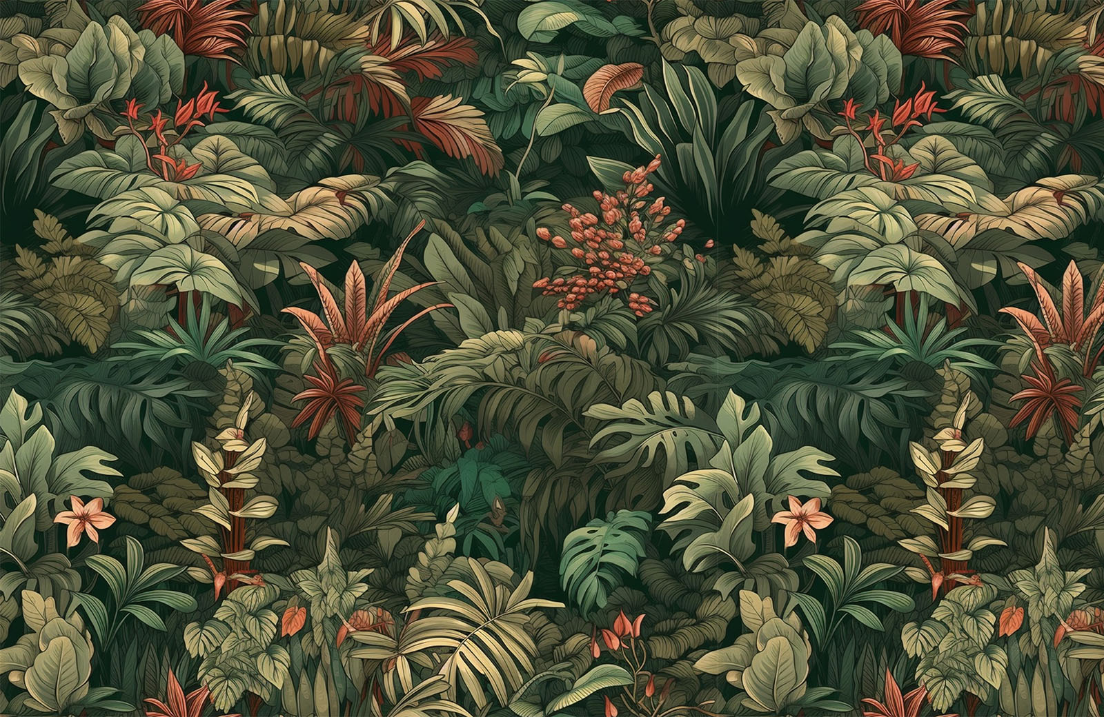dense-tropical-plants-with-multi-coloured-leaves-wallpaper-design