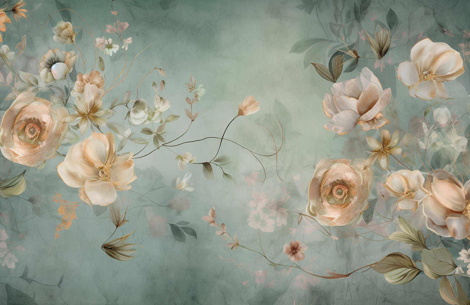 watercolour-roses-and-leave-in-rough-background-wallpaper-design