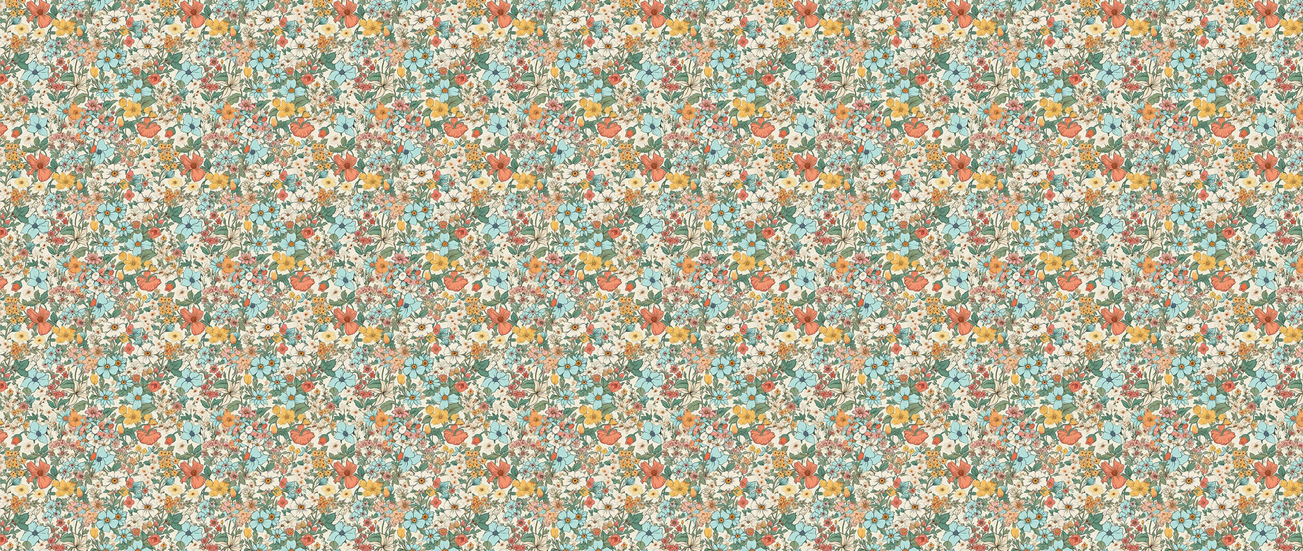 multi-coloured-flowers-and-leaves-wallpaper-wide-view