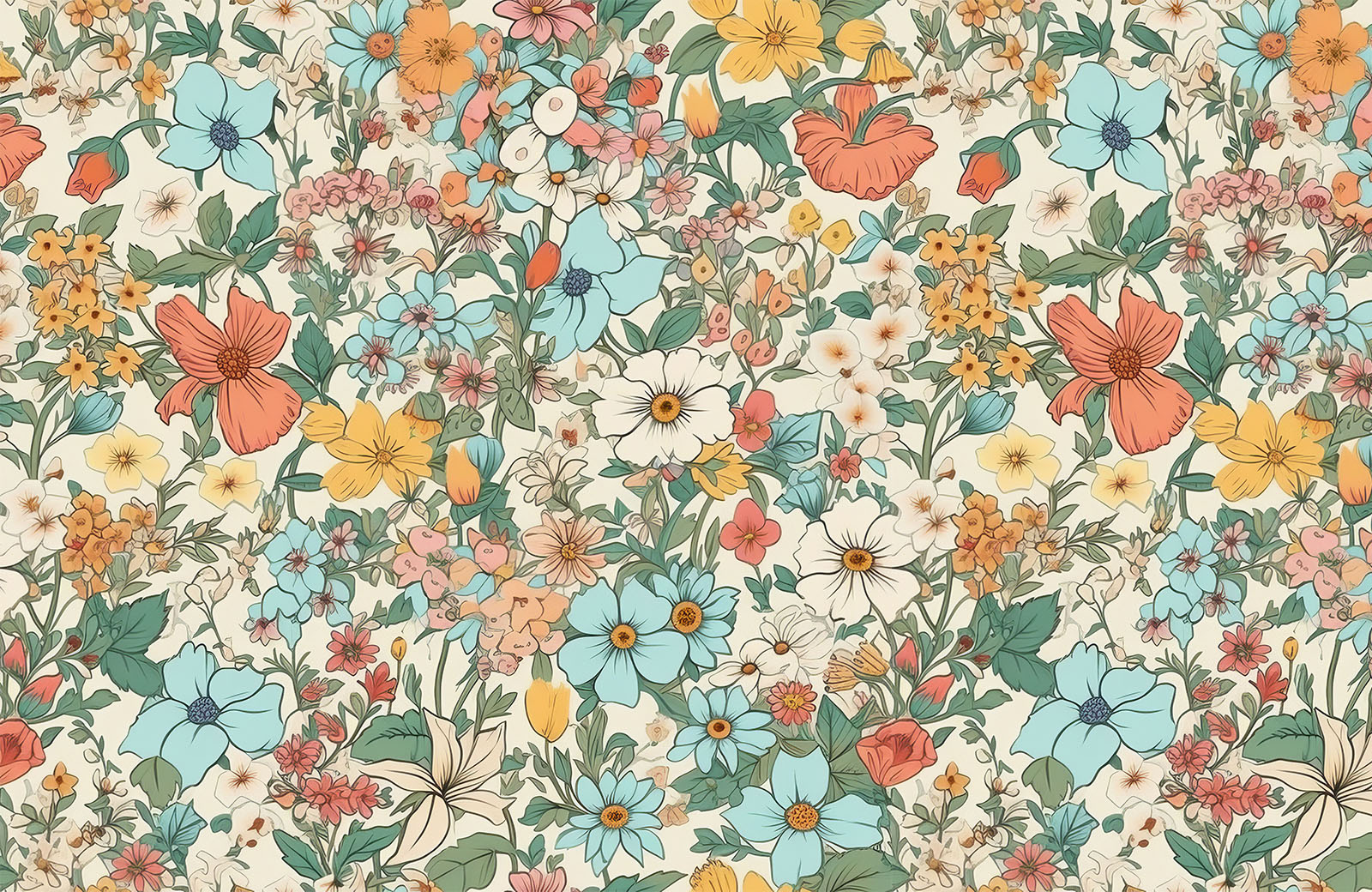 multi-coloured-flowers-and-leaves-wallpaper-design