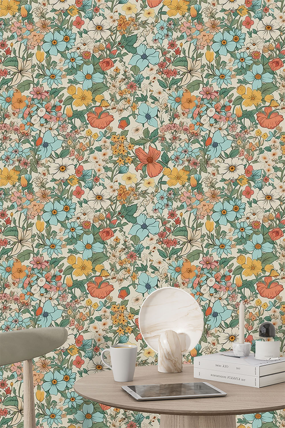 multi-coloured-flowers-and-leaves-wallpaper-sample