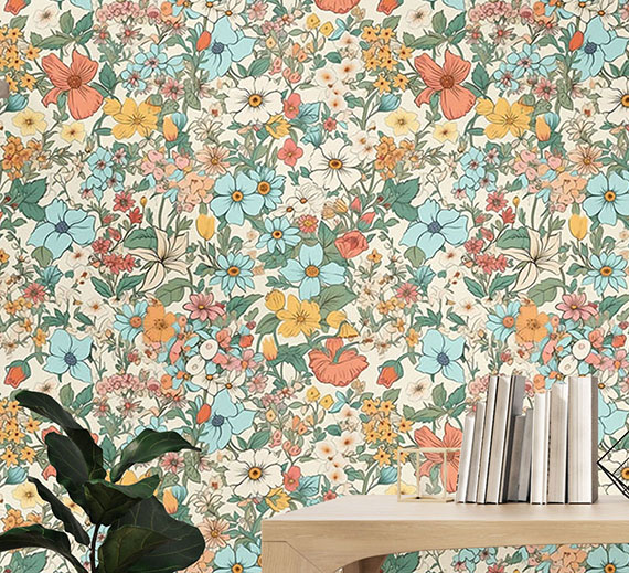 multi-coloured-flowers-and-leaves-wallpaper-thumb