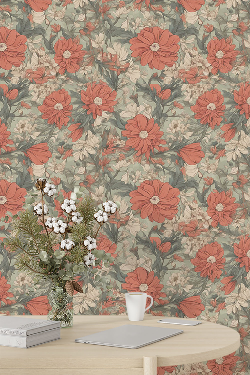 pastel-orange-and-beige-flowers-wallpaper-sample