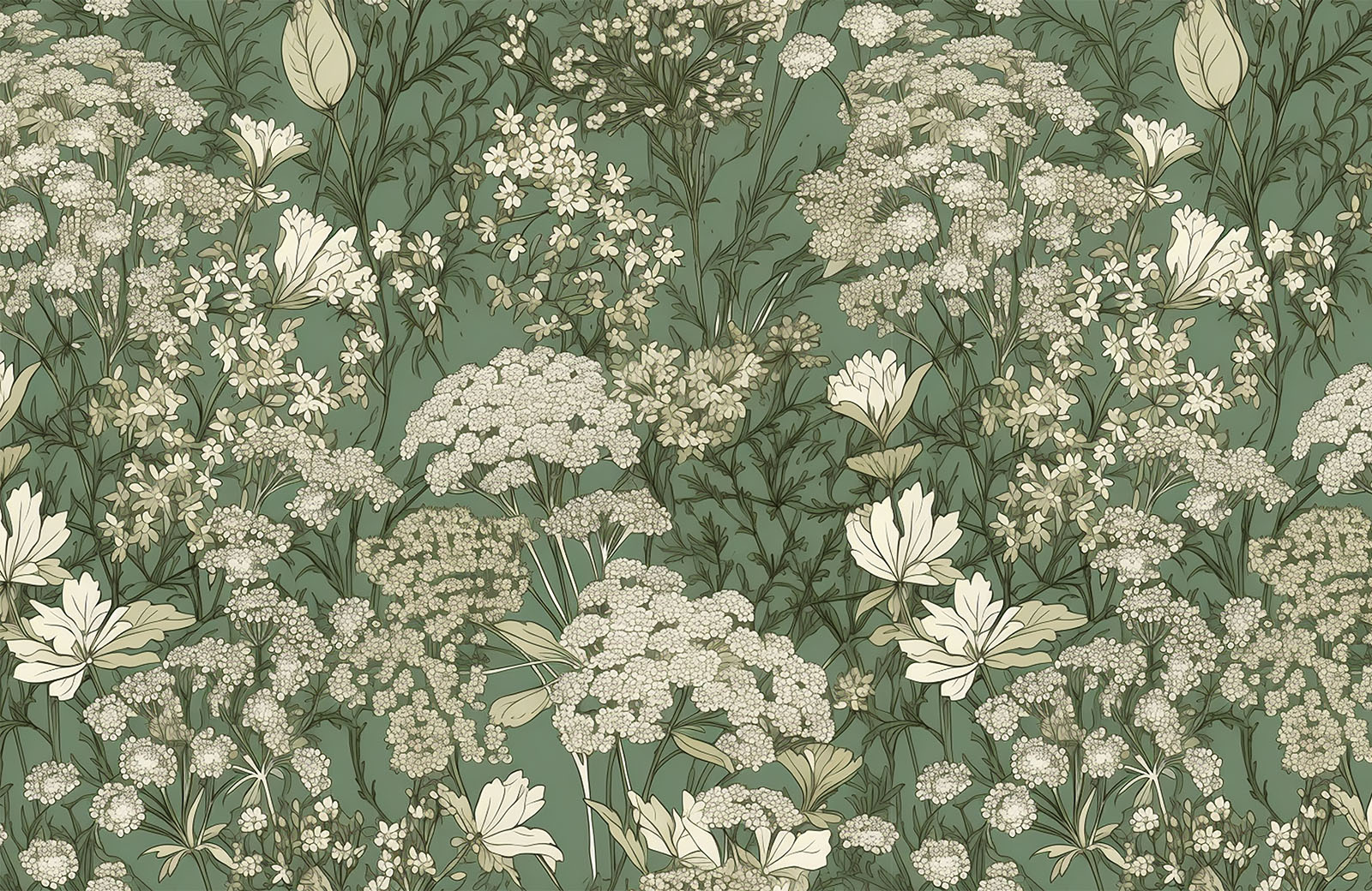 green-background-beige-flower-buds-wallpaper-design