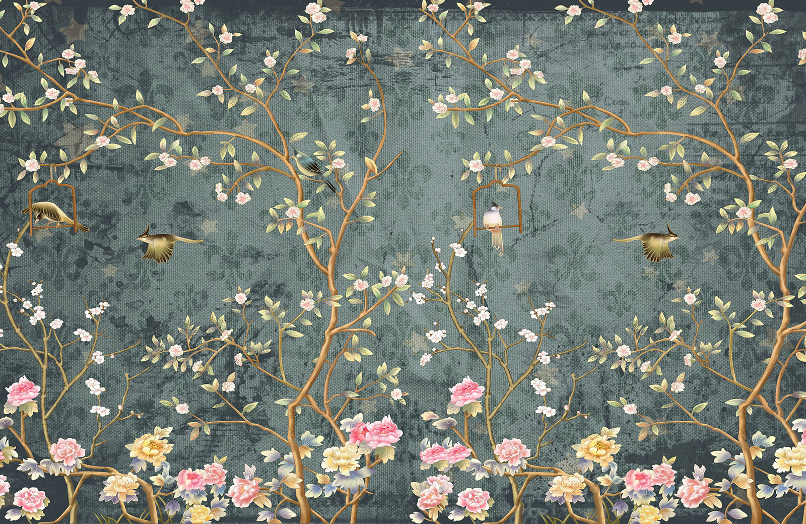 chinoiserie-plants-with-flowers-in-green-wallpaper-wallpaper-design